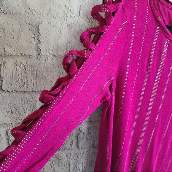 Jennifer Lopez Violet Studded Looped Sleeve Blouse Size Large - Picture 8 of 11